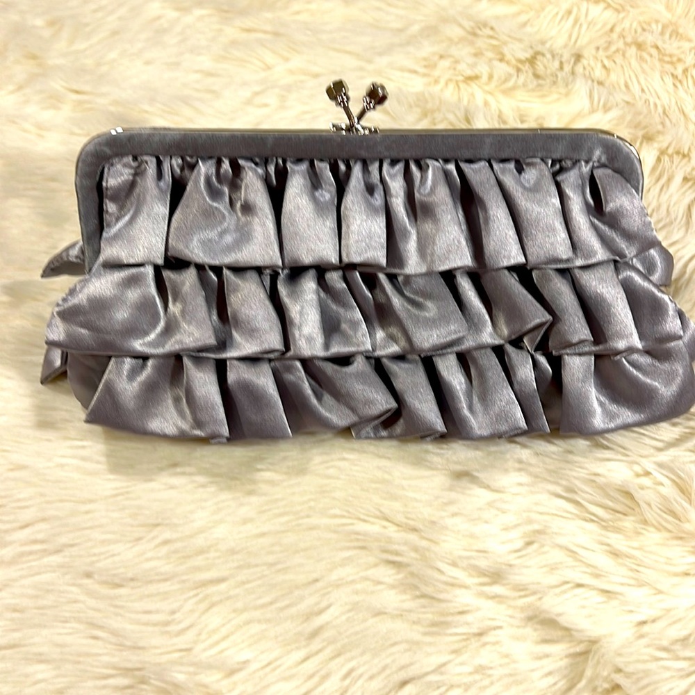 Target Satin Ruffle Clutch, adjustable straps, Gray